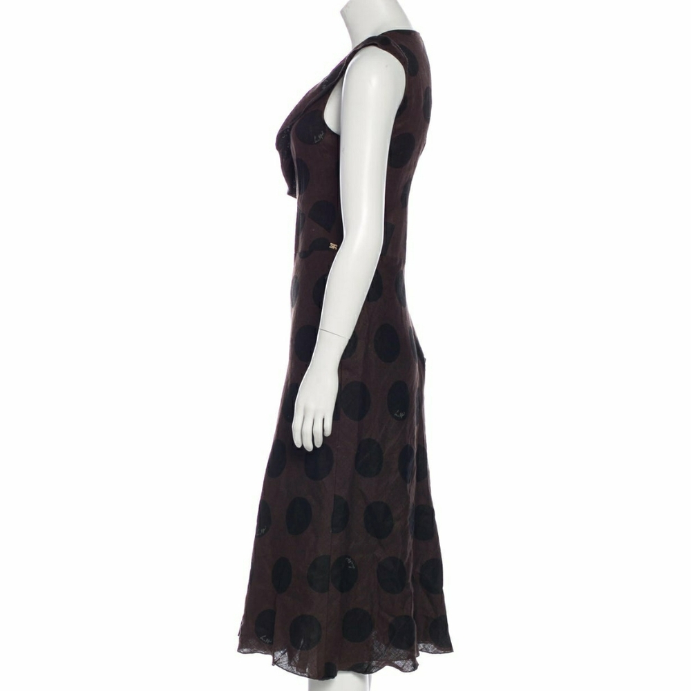 Sonia Rykiel Paris Brown Linen Dress with Black Polka Dots - Picture 3 of 4